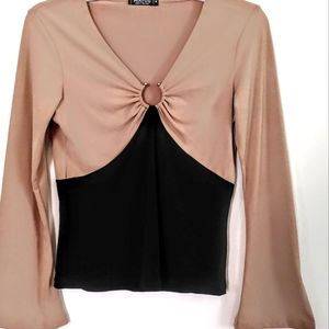 Ladies Top, tan/ black, by Hiatus, size M